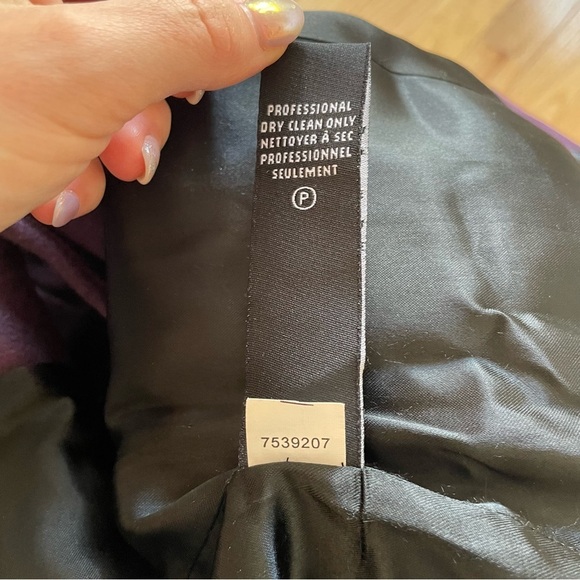 TIBI New York Colorblock Purple Black Wool Hidden Placket Faux Fur Coat EUC Sz 8 - Picture 12 of 12